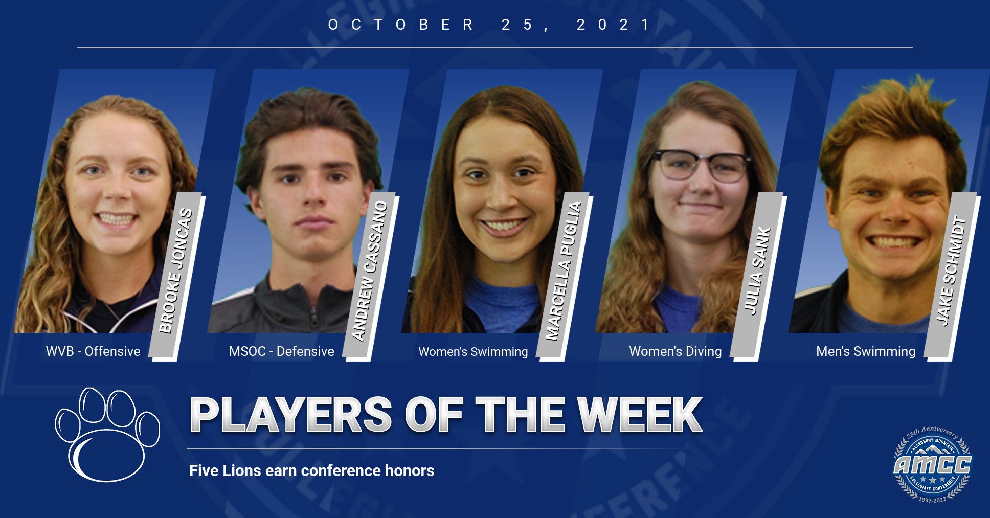Five Lions Named AMCC Player of the Week